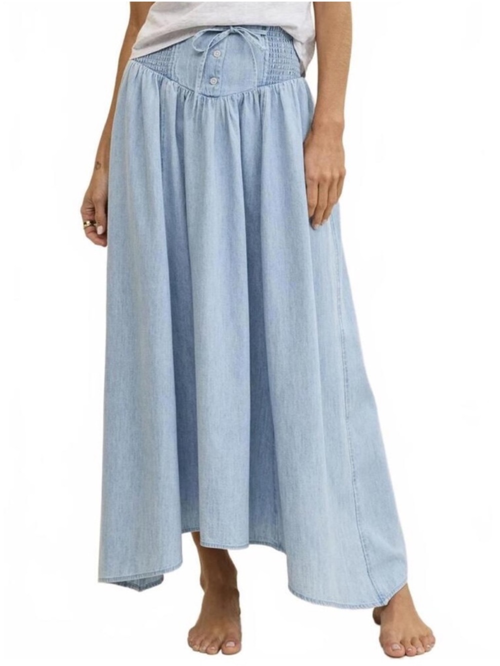 Aerie Blue Chambray Corset Waist Maxi Denim Skirt Size Medium - Picture 1 of 8